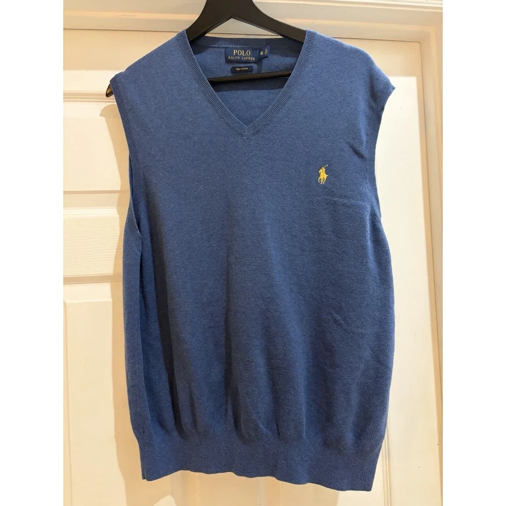 Polo Ralph Lauren Men's Blue Pima Cotton V-Neck Sweater Vest - Size XL